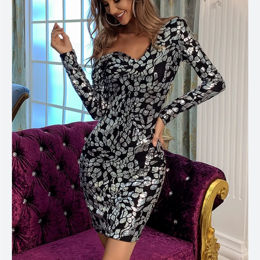 Miss Ord Sequin Glam Long-Sleeved Dress derby hoco Cocktail Luxury Prom Formal